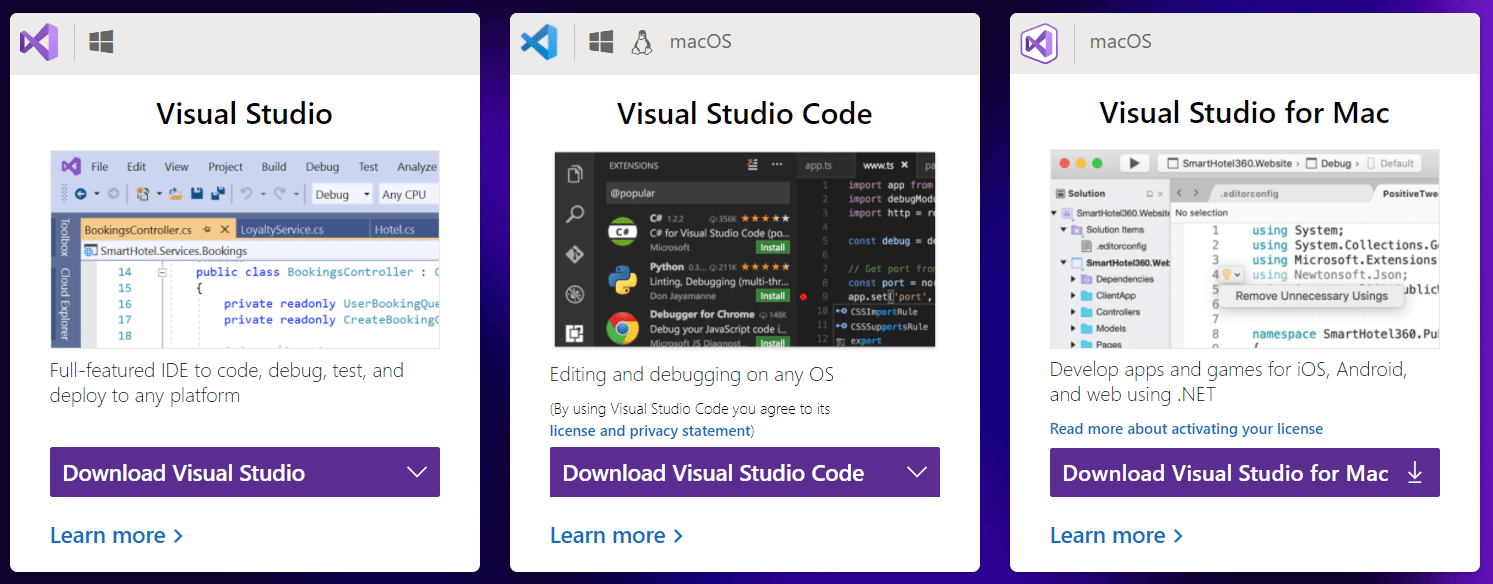 Download and install Visual Studio