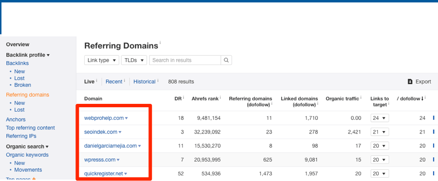 referring domains site explorer